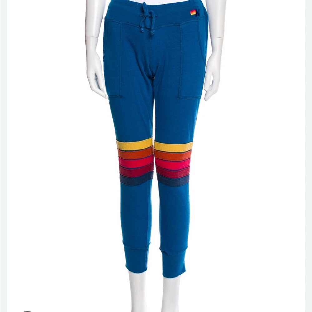Aviator Nation Blue and Red Track Pants with Retro Stripes